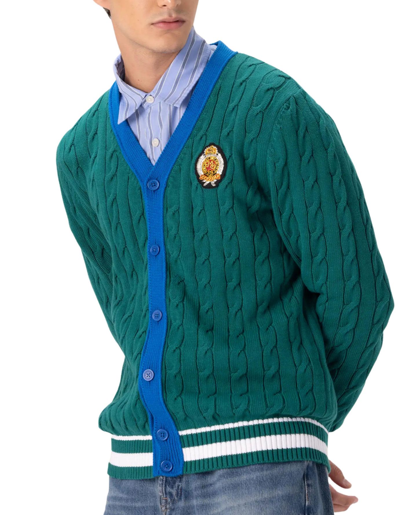 Мужской свитер Members Only Cotton Cable Knit Cricket, цвет: Зелёный — фото 4