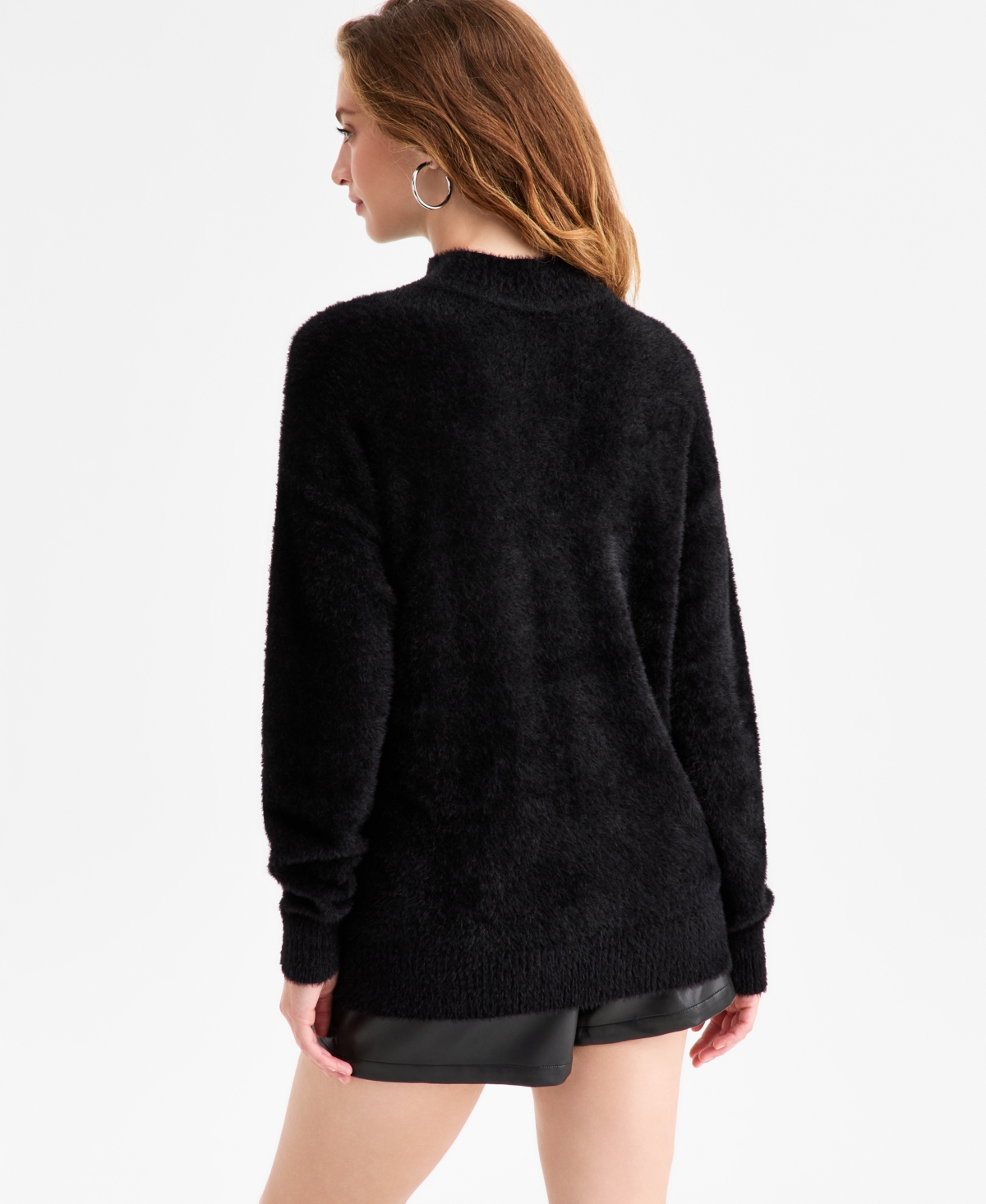 Bar Iii Women's Mock-Neck Fuzzy Sweater, Macy's Exclusive