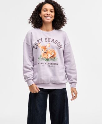 Self Esteem - Juniors' Cozy Season Deer Fleece Sweatshirt