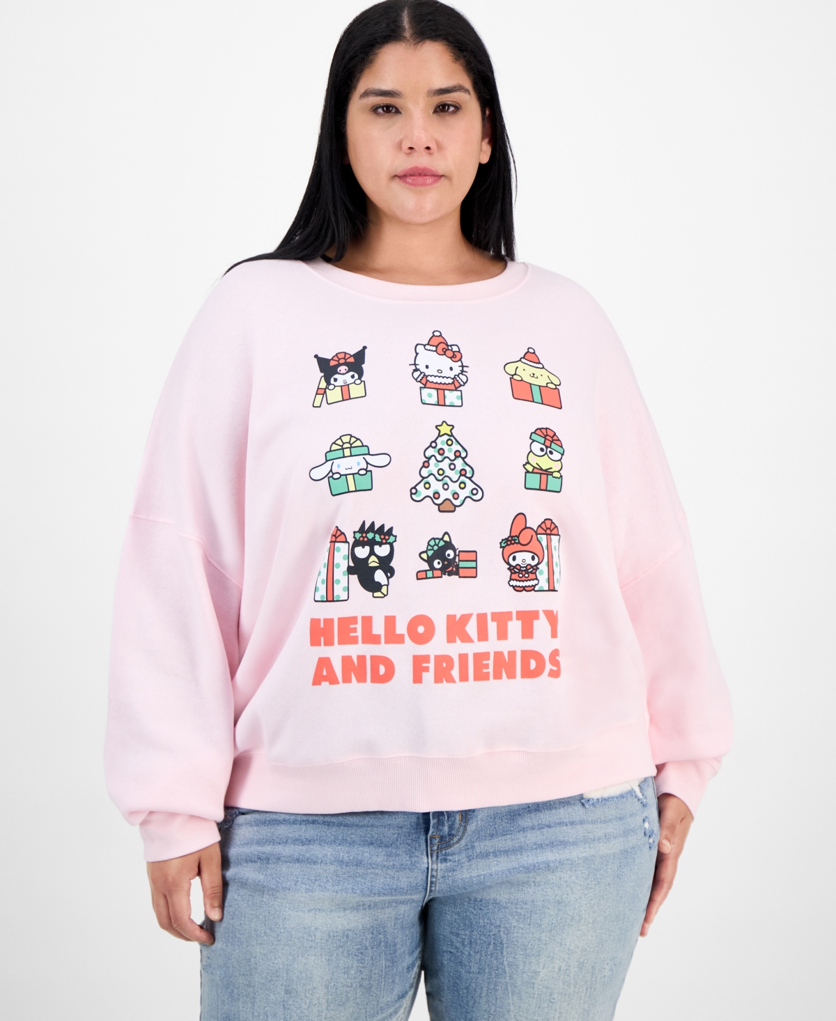 Grayson Threads, The Label Trendy Plus Hello Kitty & Friends Holiday Crewneck Sweatshirt In Pink