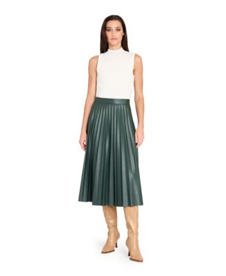 Women's Long Leather Pleated Skirt