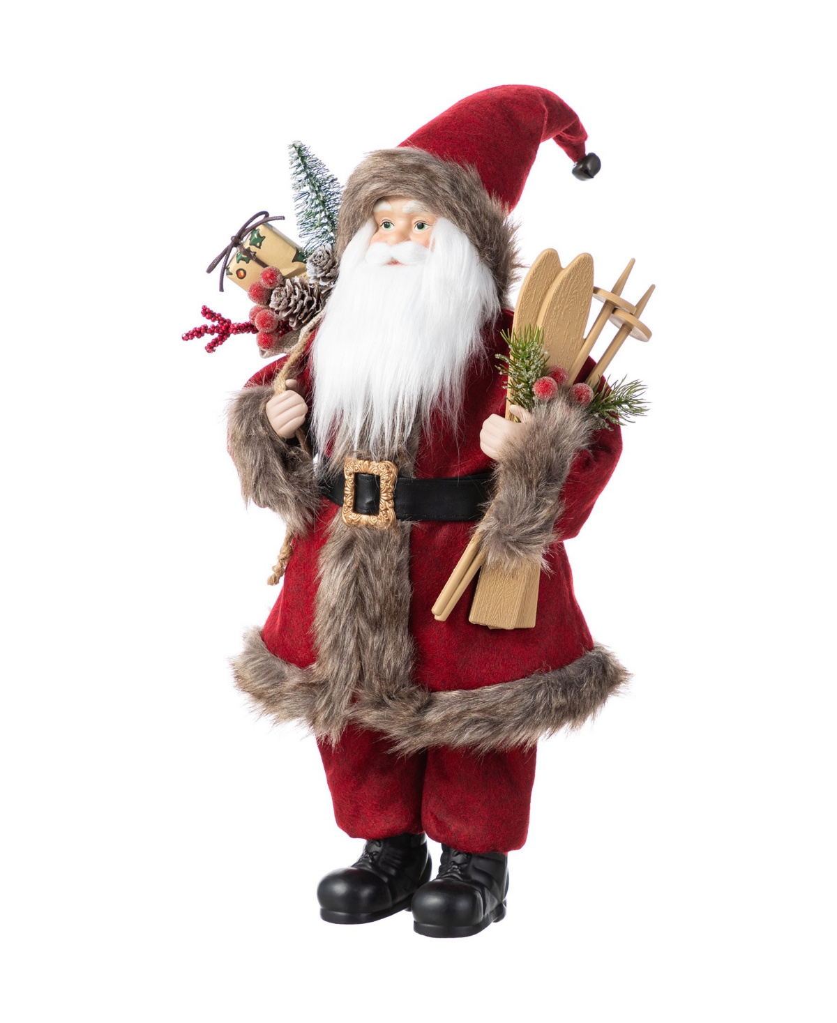 Glitzhome 18" Faux Fur Christmas Woodland Santa Figurine With Porcelain Face In Multi