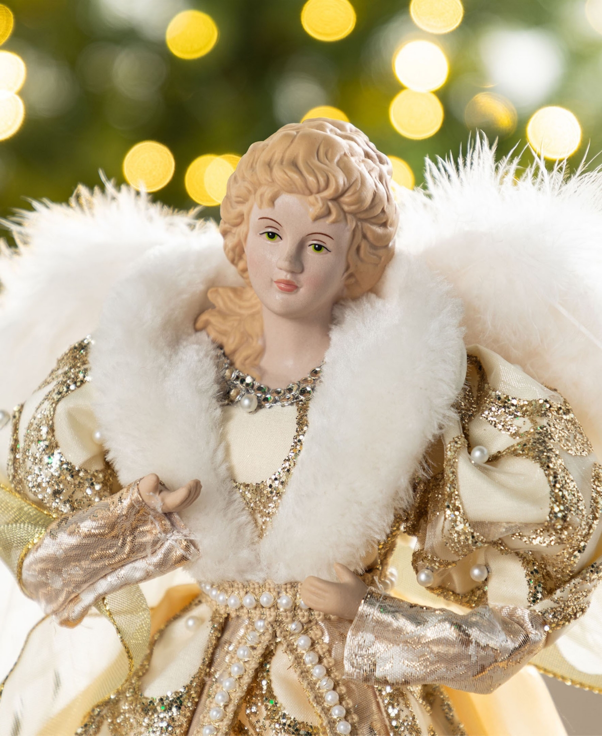 Glitzhome 18.5" Faux Fur Christmas Angel Tree Topper With Porcelain Face In Multi