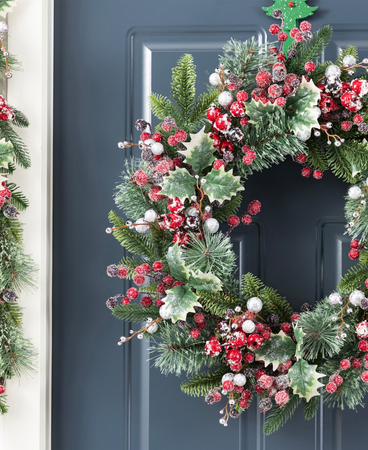 Glitzhome 24" Christmas Pomegranate Berry And Holy Leaf Wreath In Multi