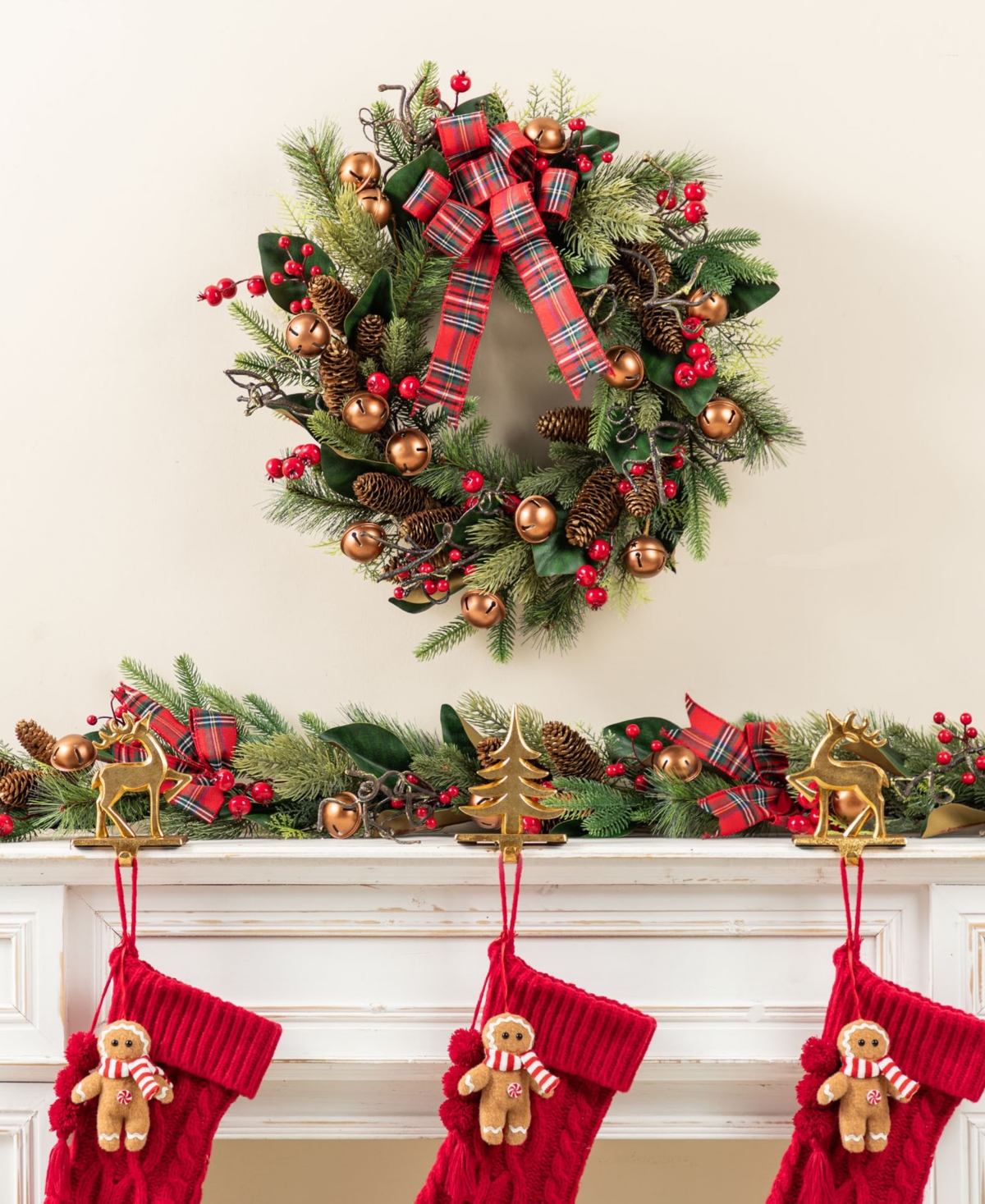 Glitzhome 24" Christmas Bell, Pinecone And Berry Bow Wreath In Multi