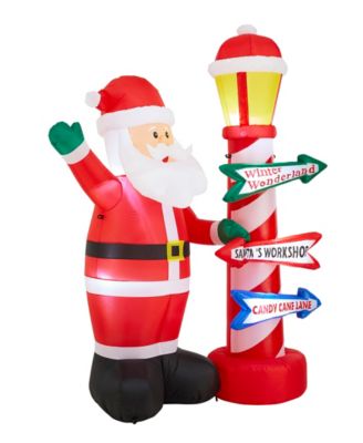 7" Lighted Inflatable Santa with Lamp Post Sign D&eacute;cor