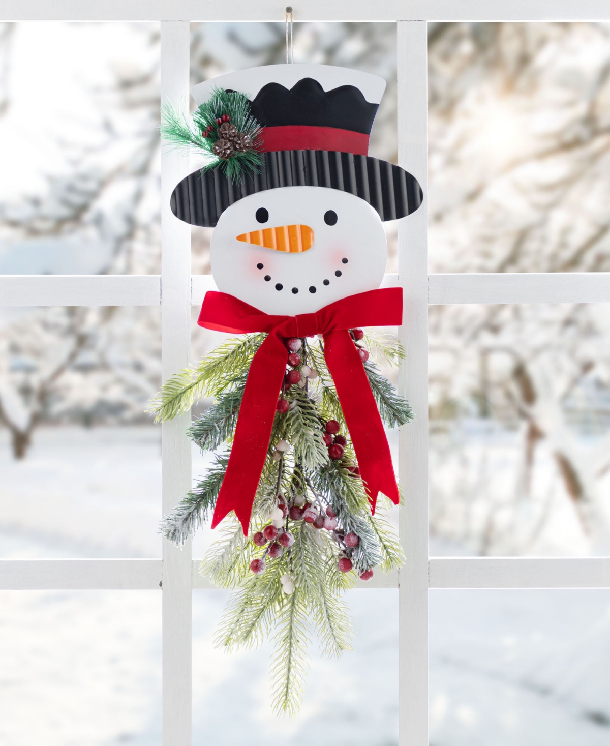 Glitzhome 25" Greenery Snowman Door Hanger In Multi