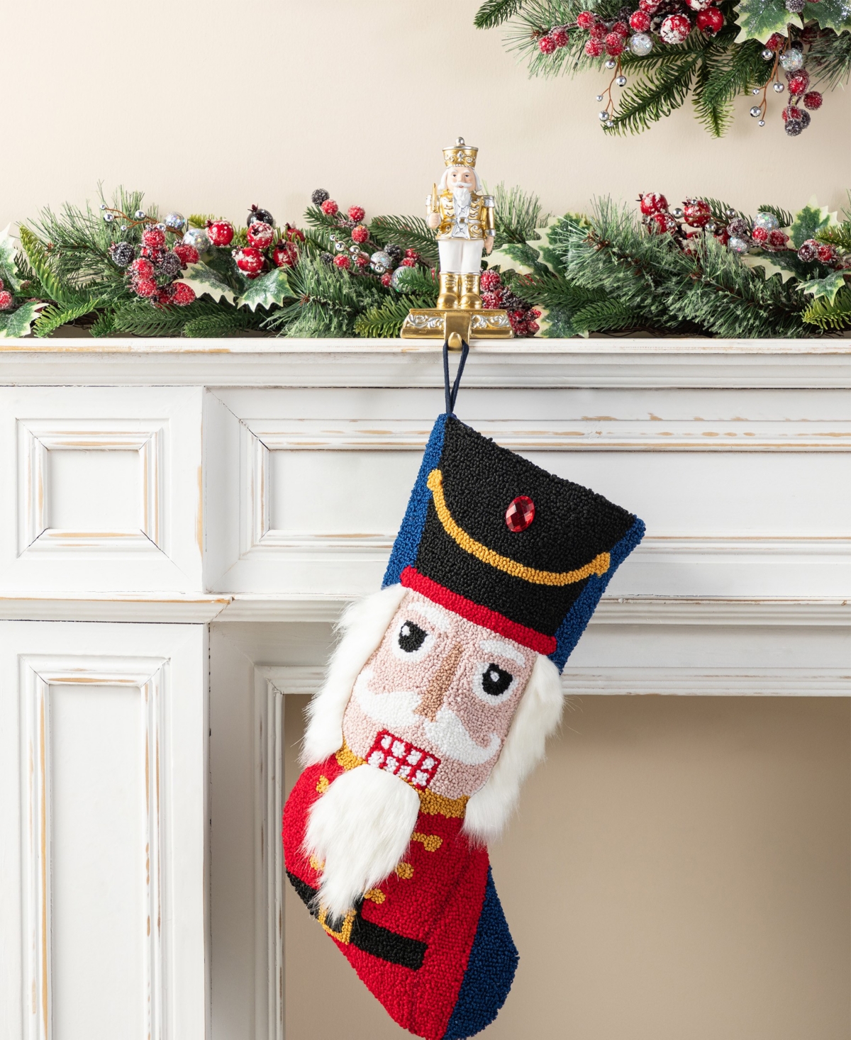 Glitzhome 21" Hooked Nutcracker Christmas Stocking In Multi