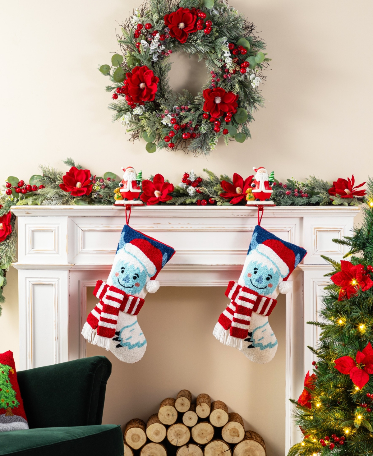 Glitzhome 21" Hooked Yeti Christmas Stocking In Multi