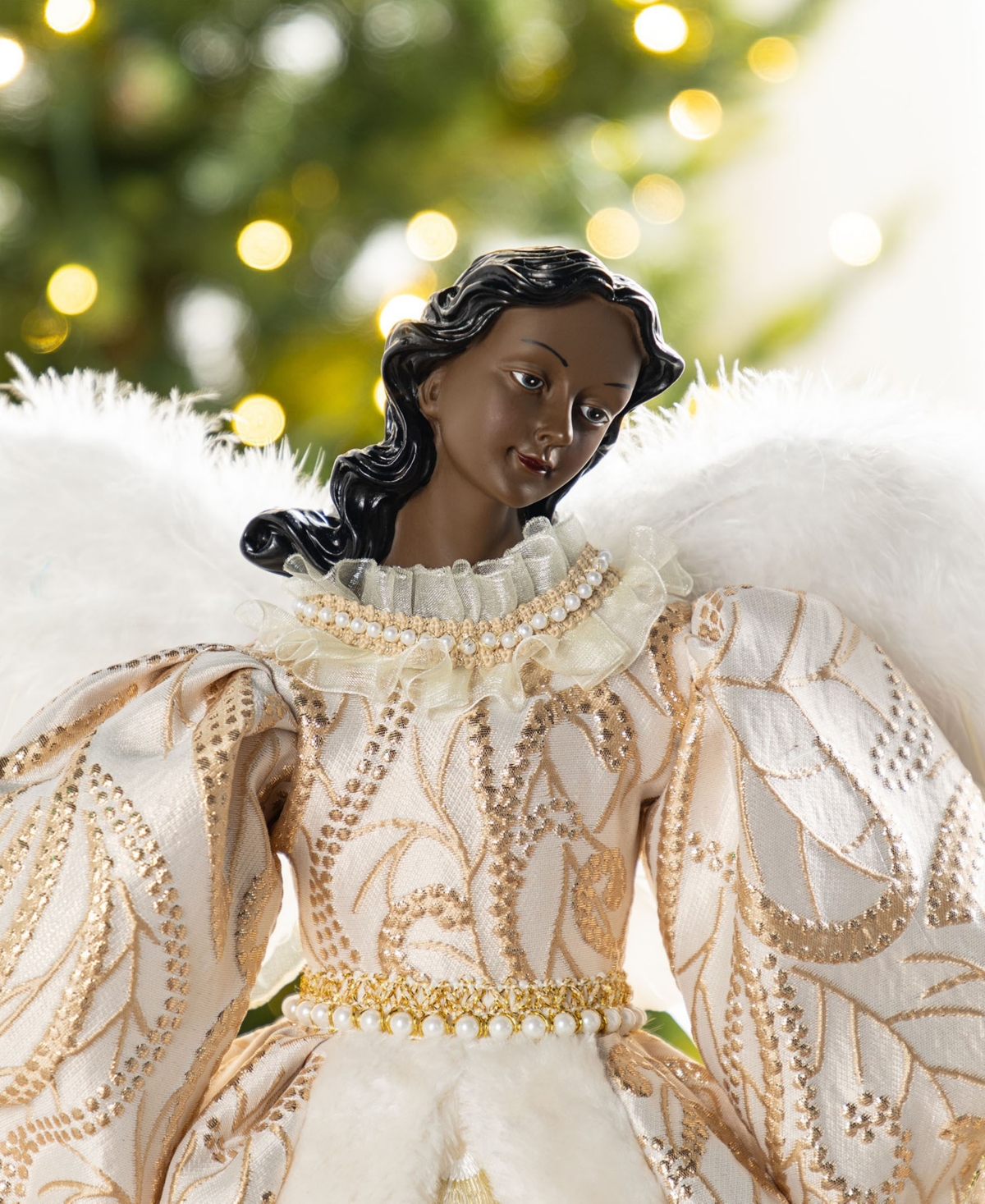 Glitzhome 24" Faux Fur Christmas African American Angel Tree Topper In Multi
