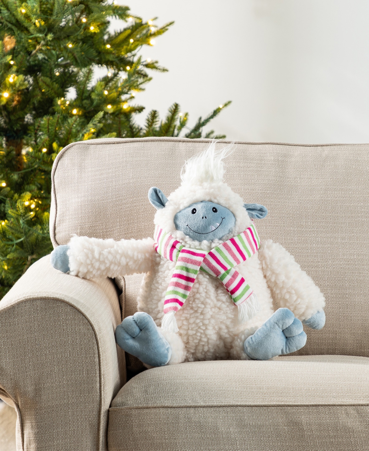 Glitzhome 21.75" Christmas Fabric Yeti Shelf Sitter In Multi