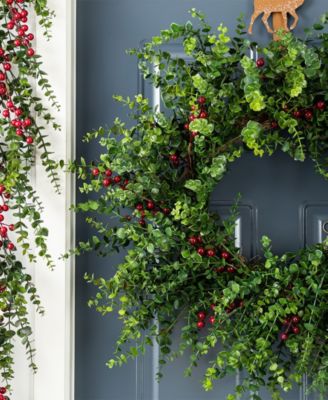 Christmas Greenery Dripping Eucalyptus Wreath and Matched Garlands, Set of 3