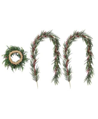 Christmas Greenery Dripping Eucalyptus Wreath and Matched Garlands, Set of 3