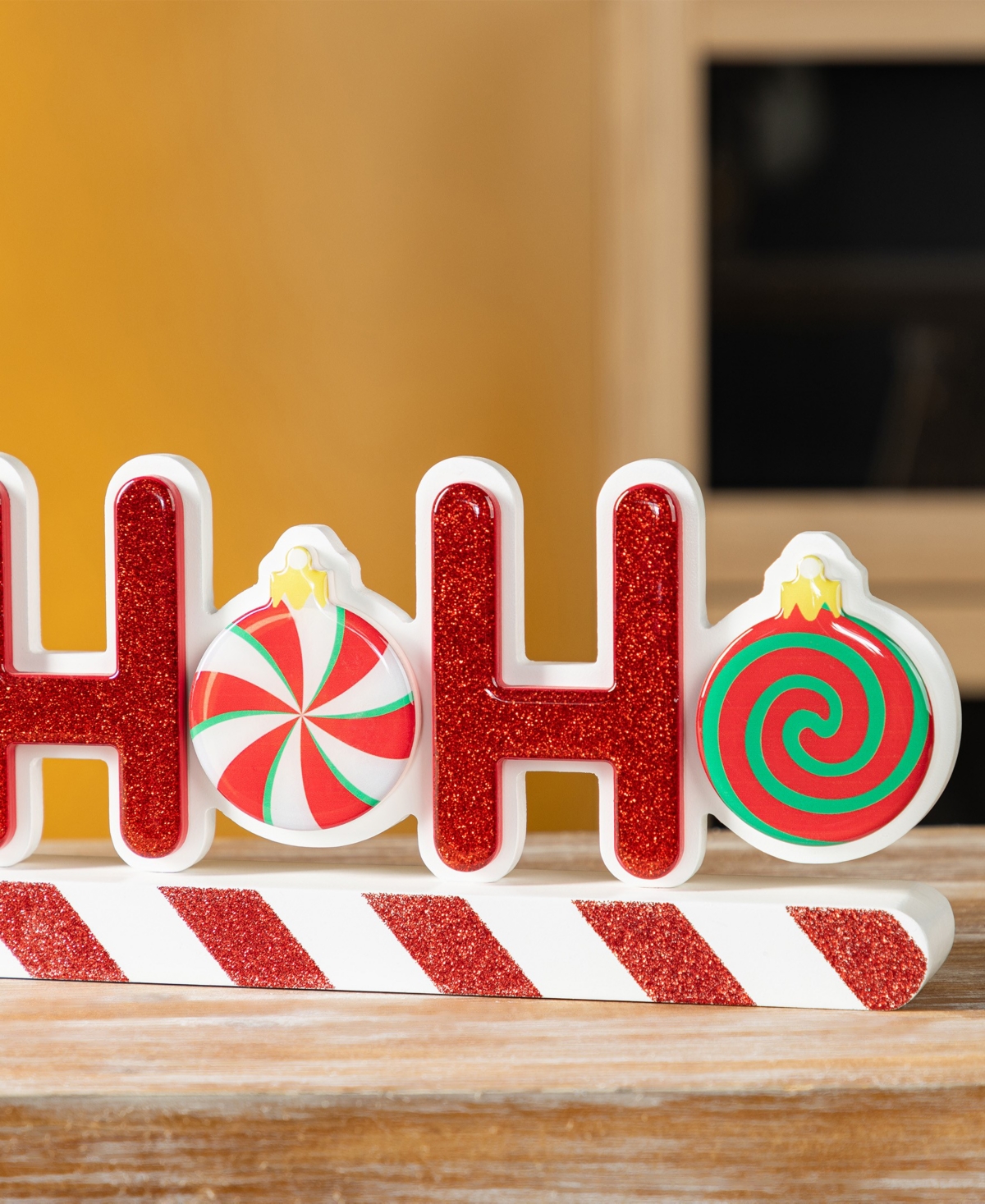 Glitzhome 19" Christmas Wooden Epoxy Hohoho Candy Cane Table Decor In Multi