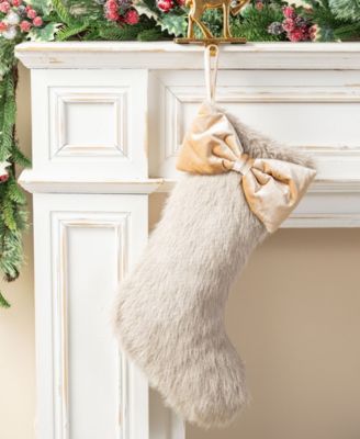 Faux Fox Fur Christmas Stockings with Bow, Set of 2