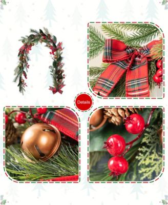 Christmas Bell Pinecone and Berry Bow Garlands, Set of 2