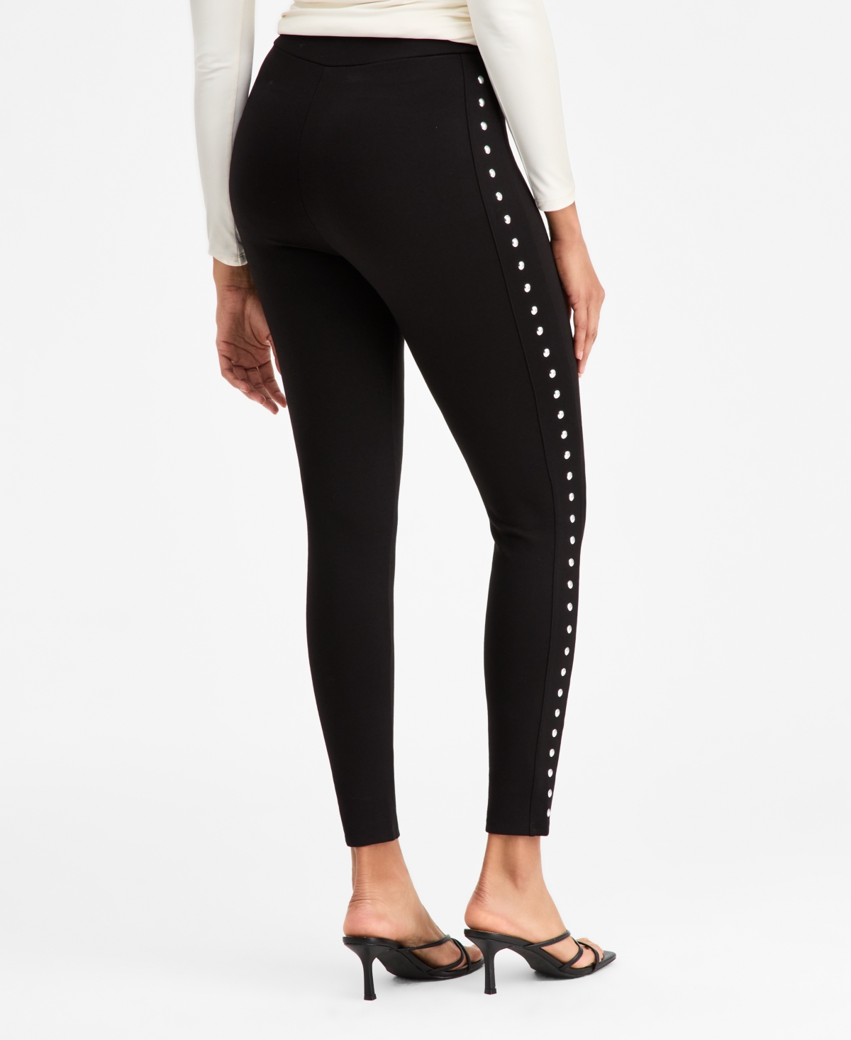 Bar Iii Women's Ponte-knit Studded Leggings, Macy's Exclusive In Black