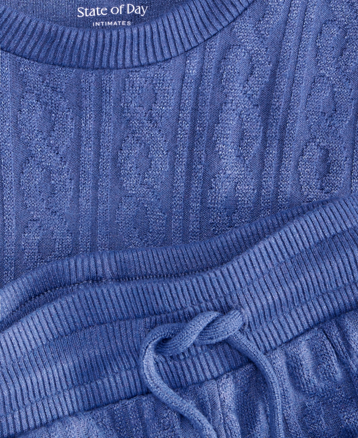 State Of Day Women's Cable Jogger Pajama Set, Xs-3x, Macy's Exclusive In Blue
