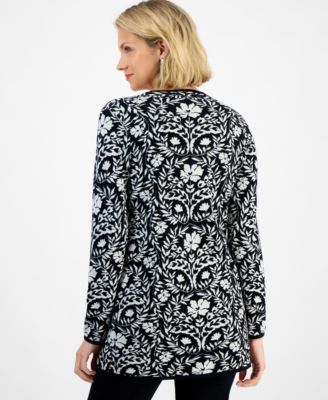 Petite Painted Foliage V-Neck Cardigan Sweater