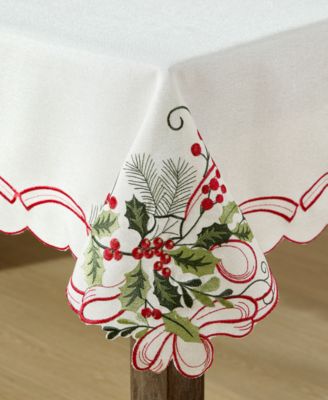 Elrene Holly Ribbon Embroidered Cutwork Fabric Table Linen Collection In White
