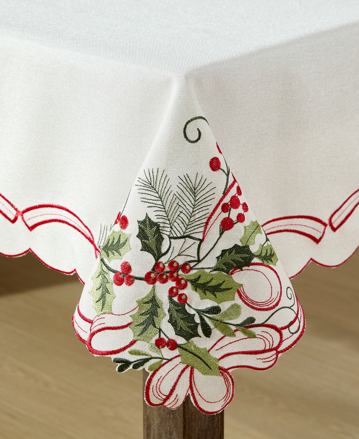 Elrene Holly Ribbon Embroidered Cutwork Fabric Tablecloth