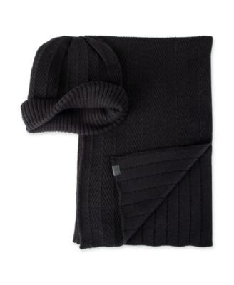 Men's 2-Piece Herringbone Knit Beanie and Scarf Box Set