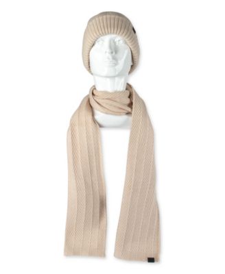 Men's 2-Piece Herringbone Knit Beanie and Scarf Box Set