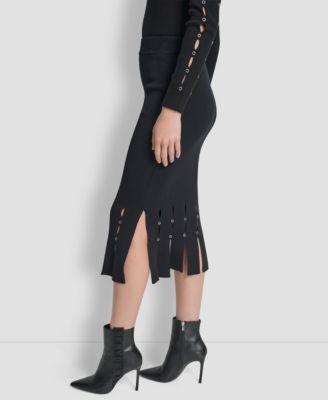 Women's Grommet Detail Sweater Pencil Midi Skirt