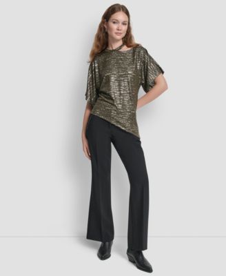 Women's Short Sleeves Cut Foil Printed Top