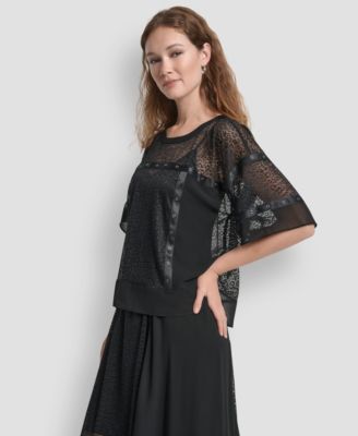 Women's Leopard Mesh Short Sleeve Flowy Box Top