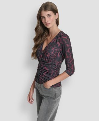 Women's 3/4-Sleeve Zip Front Top