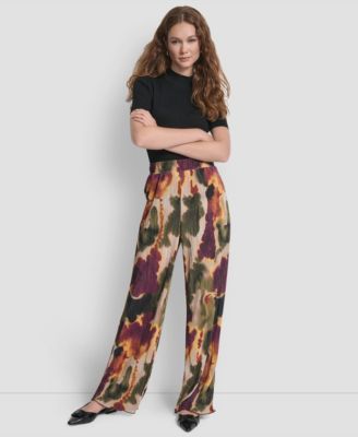 Women's Printed Plisse Wide Leg Pants
