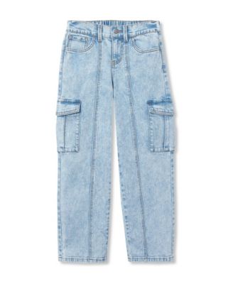 Girls Denim Cargo Wide Leg Jeans