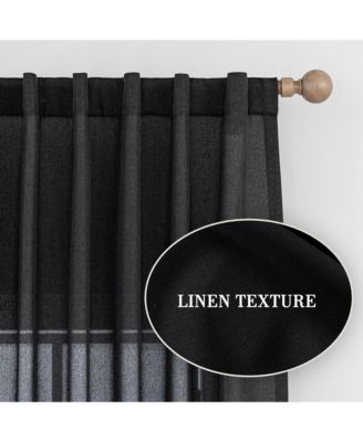 Faux Linen Texture Light Filtering Back Tab Curtains, Semi Sheer Farmhouse Window Curtains (2 Panels), 52"x84"