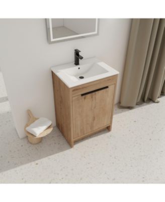 24" Freestanding Ceramic Sink Bathroom Vanity with Soft-Close Cabinet Doors