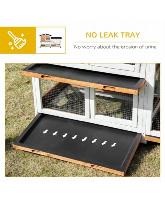62" Wooden Rabbit Hutch with Wheels, Run Box, No Leak Tray, and Ramp