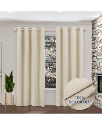  100% Blackout Cotton Blend Thermal Grommet Curtains, 2 Panels, 52"x84",Black
