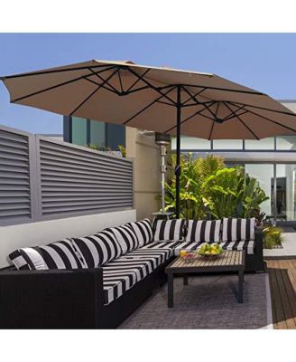 15 Feet Double-Sided Twin Patio Umbrella with Crank and Base