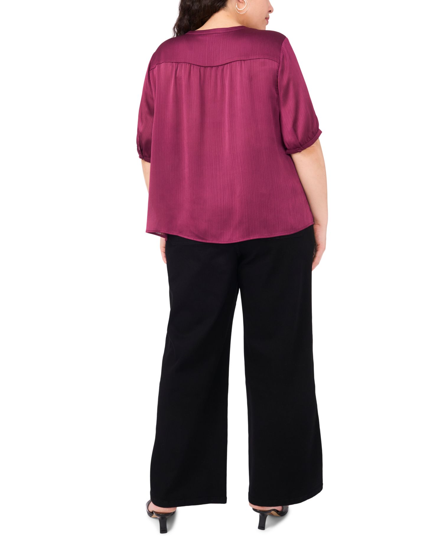 Plus Size Short Sleeve Tie Neck Top
