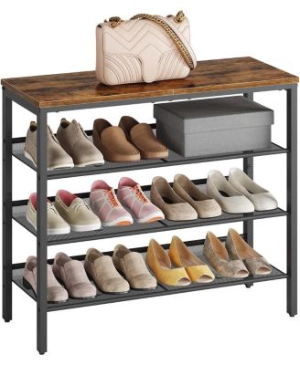 Shoe Rack for Entryway, 4-Tier Shoe Organizer with Adjustable Mesh Shelves, 12-16 Pairs of Shoes, Spacious Floor Mount, Metal, Industrial, Shoe Shelf for Closet, Rustic Brown BF42XJ01