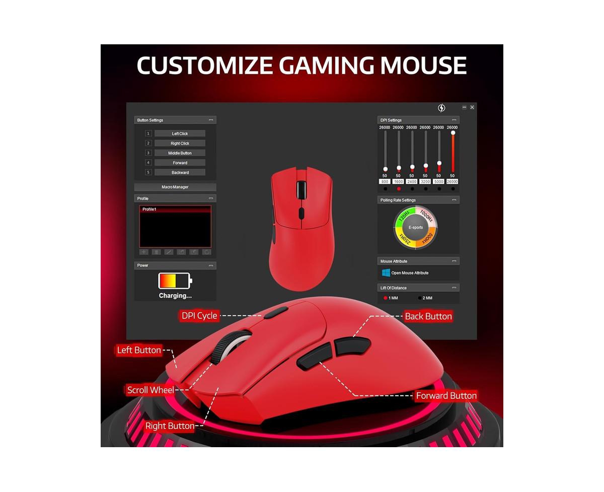 risokeys Wireless Gaming Mouse,Tri-Mode Connection (2.4G/Wired/BT5.2),55g Lightweight,18K Dpi Optical Sensor, 20 Million Key Life,Ergonomic Design,for