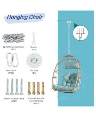 360lb Capacity Outdoor Rattan Egg Swing Chair with Waterproof Cushion