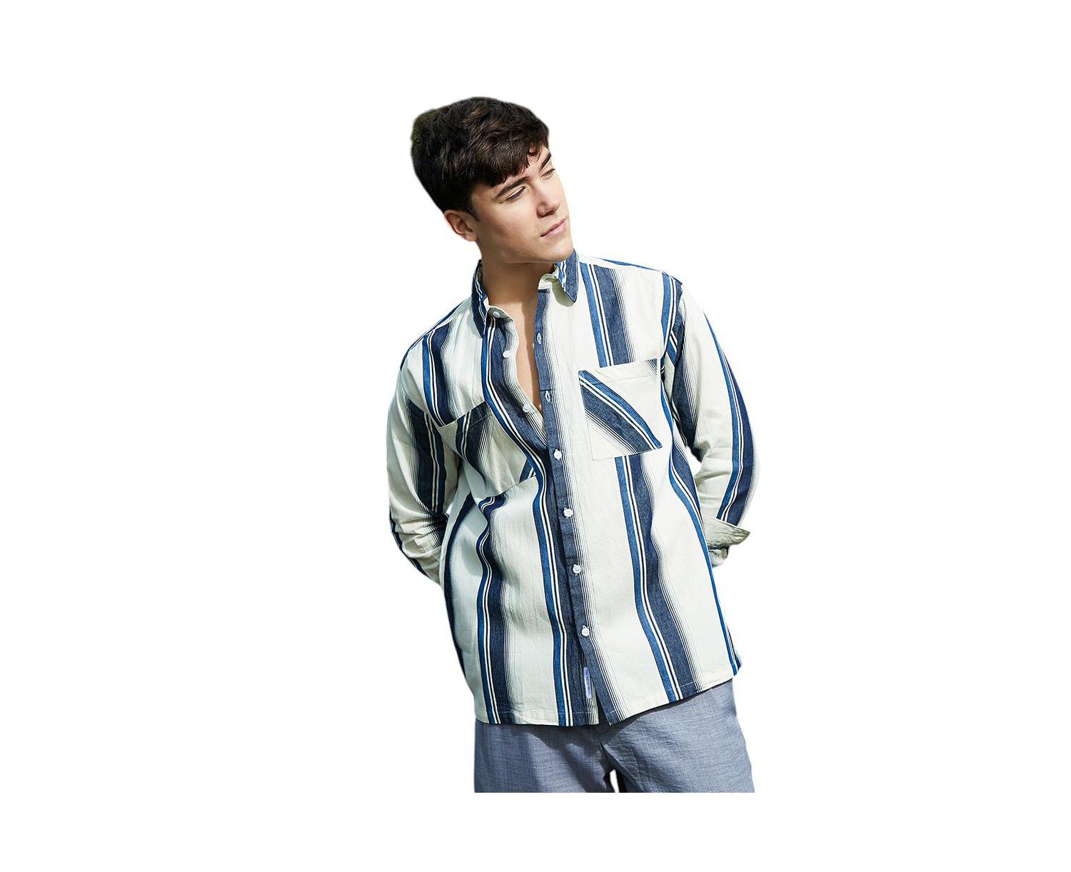 Men's Shadow-Striped Oversized Shirt.