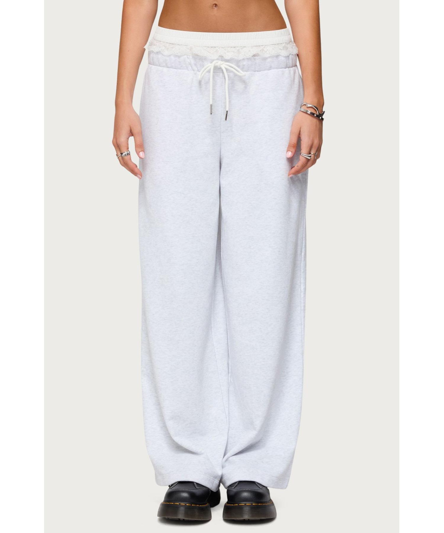 Womens Tamia Peekaboo Ruffle Lace Sweatpants