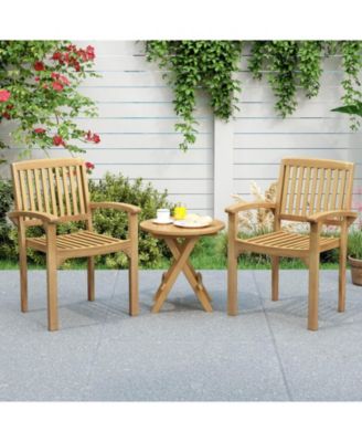 Outdoor Patio Chair Teak Wood Armchair with Slatted Seat & Curved Seat