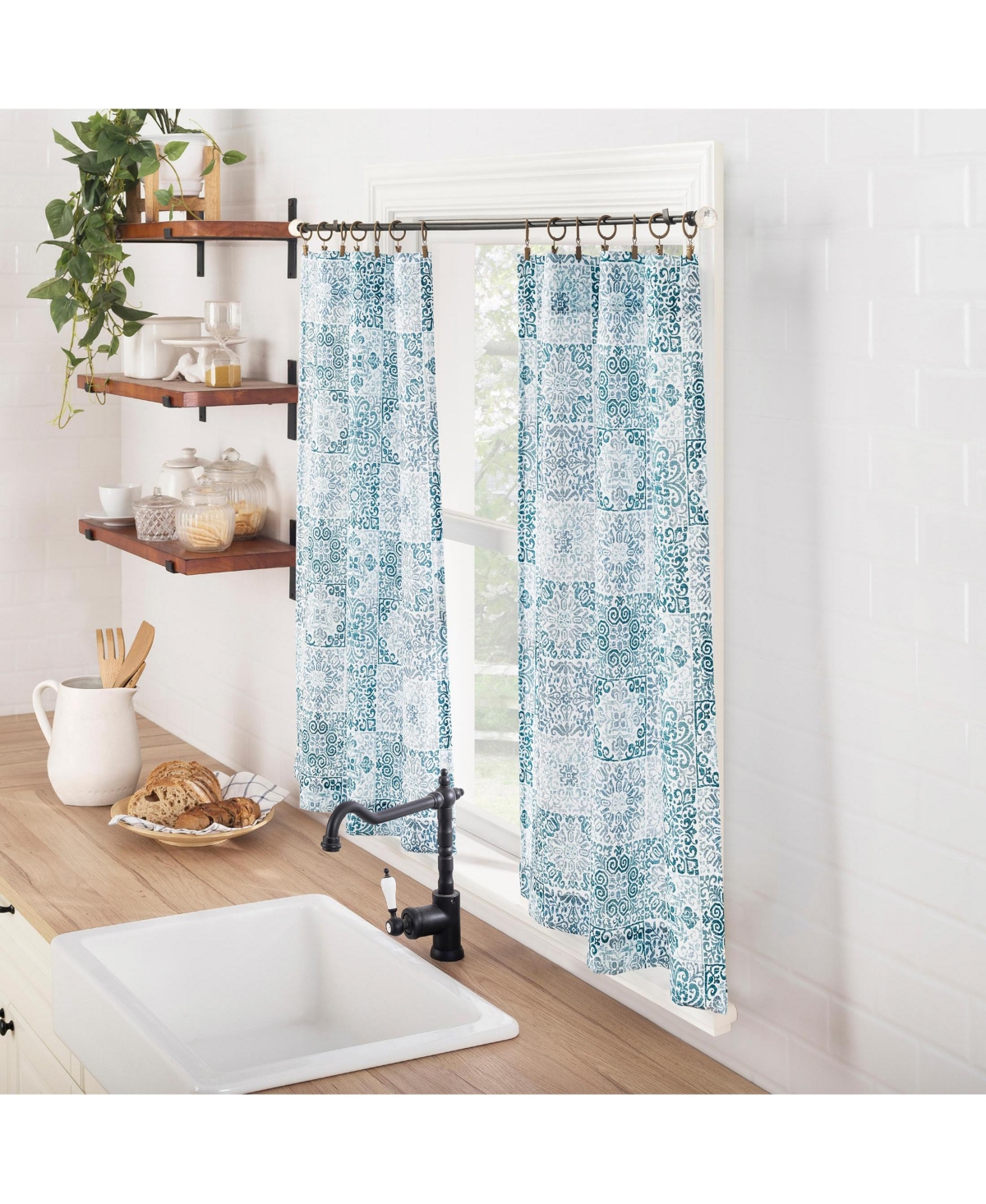 No. 918 Greco Mosaic Semi-Sheer Rod Pocket Kitchen Curtain Tier Pair