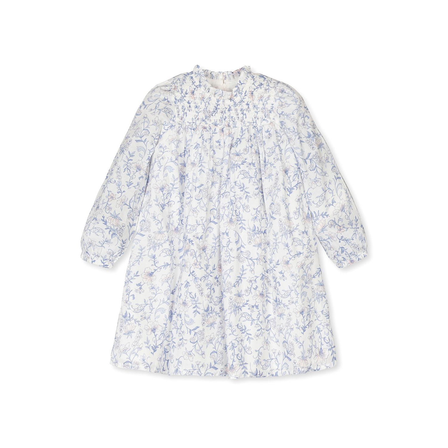 Baby Girls Hope and Henry Organic Long Sleeve Ruffle Neck Smocked Yoke Dress