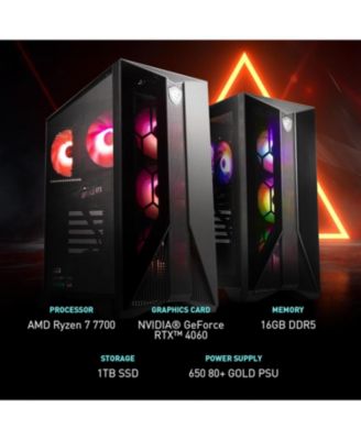 Gaming Desktop: NVIDIA RTX 4060 8GB, AMD Ryzen 7 7700, 16GB DDR5, 1TB SSD, Win 11 - Prebuilt for 1080p Ultra Gaming (Wi-Fi 6 & Easy Upgradable)