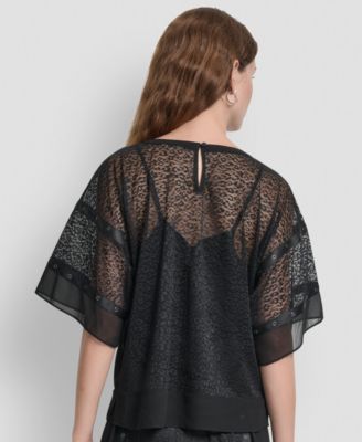 Women's Leopard Mesh Short Sleeve Flowy Box Top