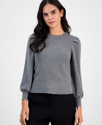 AK Anne Klein - Petite Crewneck Long-Puff-Sleeve Sweater